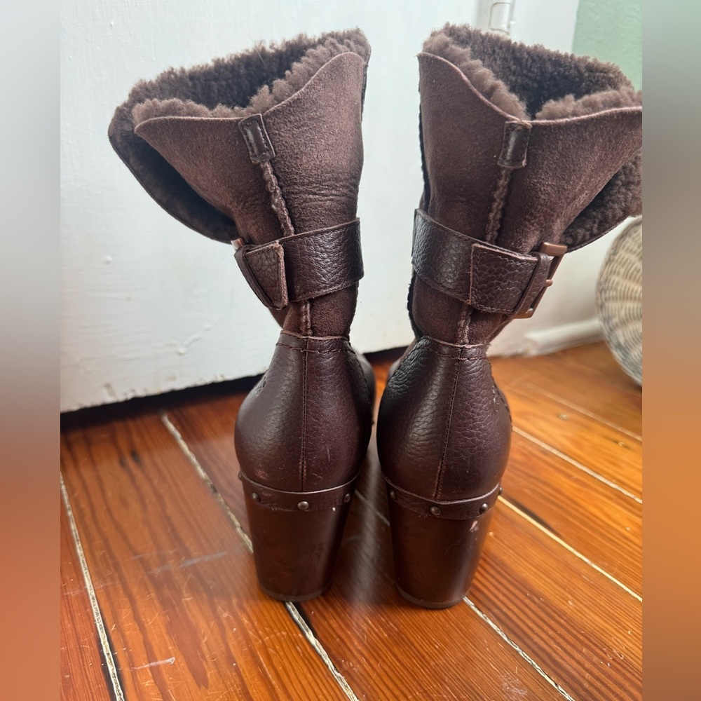 UGG Brown Sheepskin lined wood heel with metal stud work “Lynnea” Boots - Picture 16 of 16